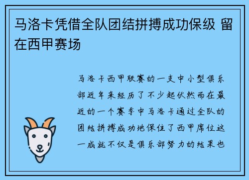 马洛卡凭借全队团结拼搏成功保级 留在西甲赛场
