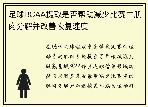 足球BCAA摄取是否帮助减少比赛中肌肉分解并改善恢复速度